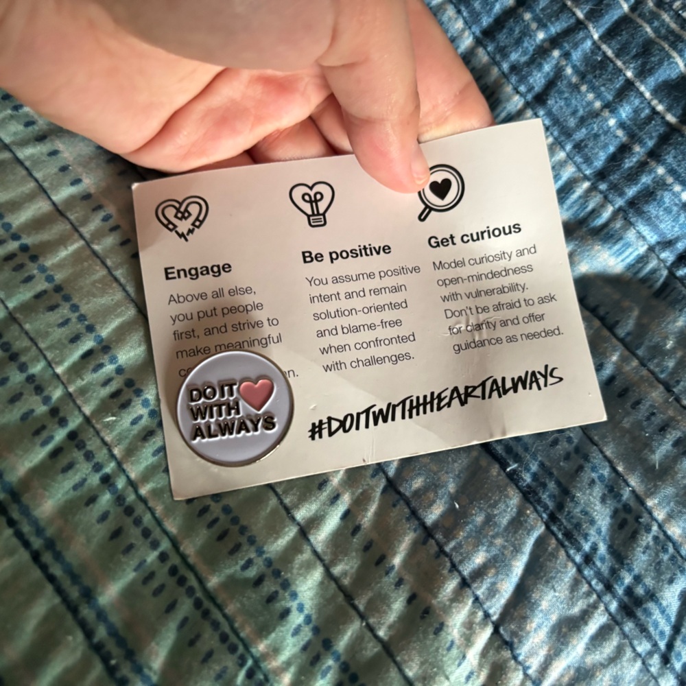 Lush cosmetics Motivational Card with Heart Pin